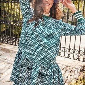 Addison Bay Green Geo Vine Mini Dress